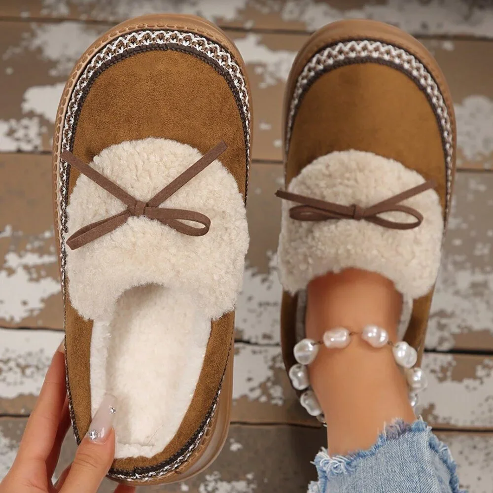 Camel Casual Women's Thick Flat Suede Shearling Slippers